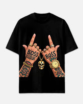 Big Men's Hip Hop Fashion Hand Silhouette BOSS Letter Printed Casual Short Sleeve T-shirt